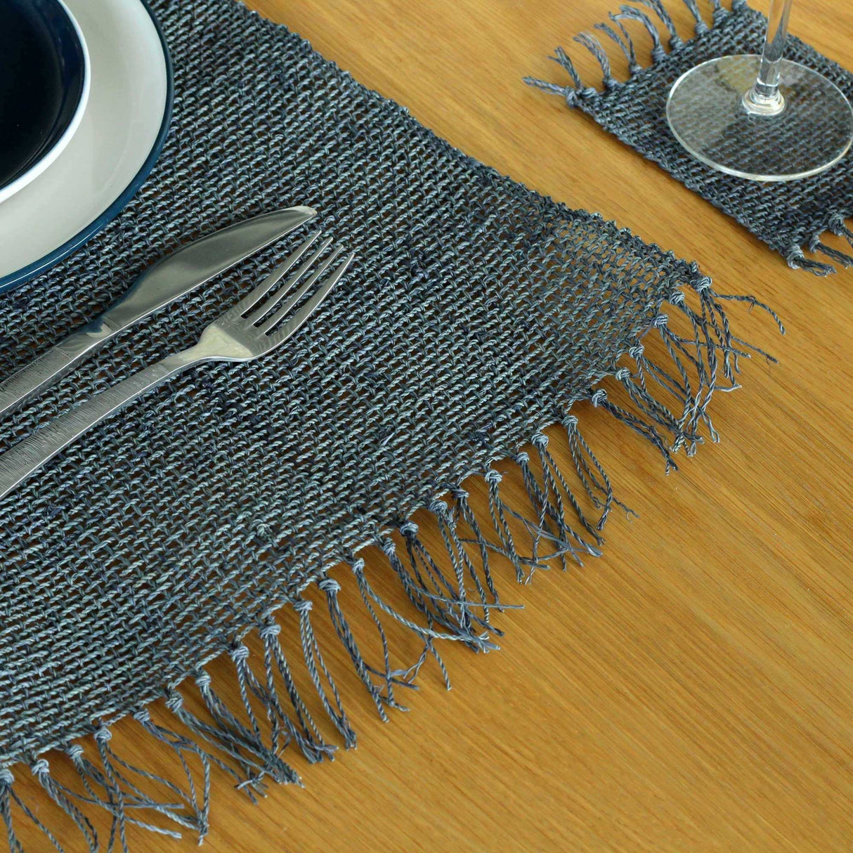 Seagrass Fringe Natural Placemat - Charcoal AW-Dropship