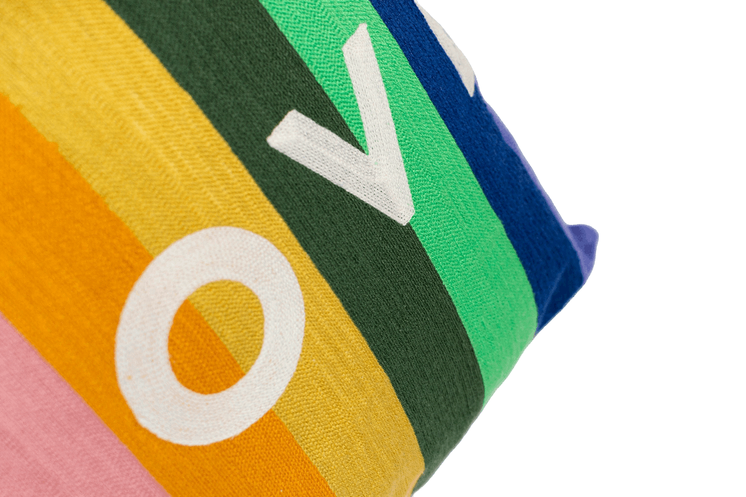 The Pillow Drop Needlepoint Cushion - Colourful Love Design The Pillow Drop