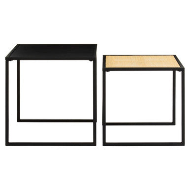 Orsina Nest of Tables with sleek black and natural woven surfaces for versatile home decor