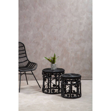 Orsina Nesting Tables in Black with Intricate Designs and a Modern Aesthetic for Home Decor