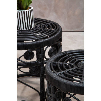 Orsina Black Nesting Tables with a Unique Spiral Design, Perfect for Home Decor