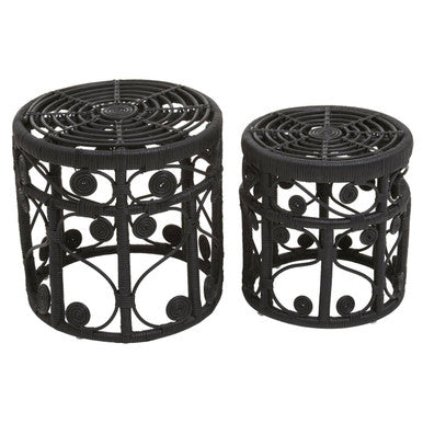 Orsina Nesting Tables in Black with Decorative Spiral Design for Stylish Living Spaces