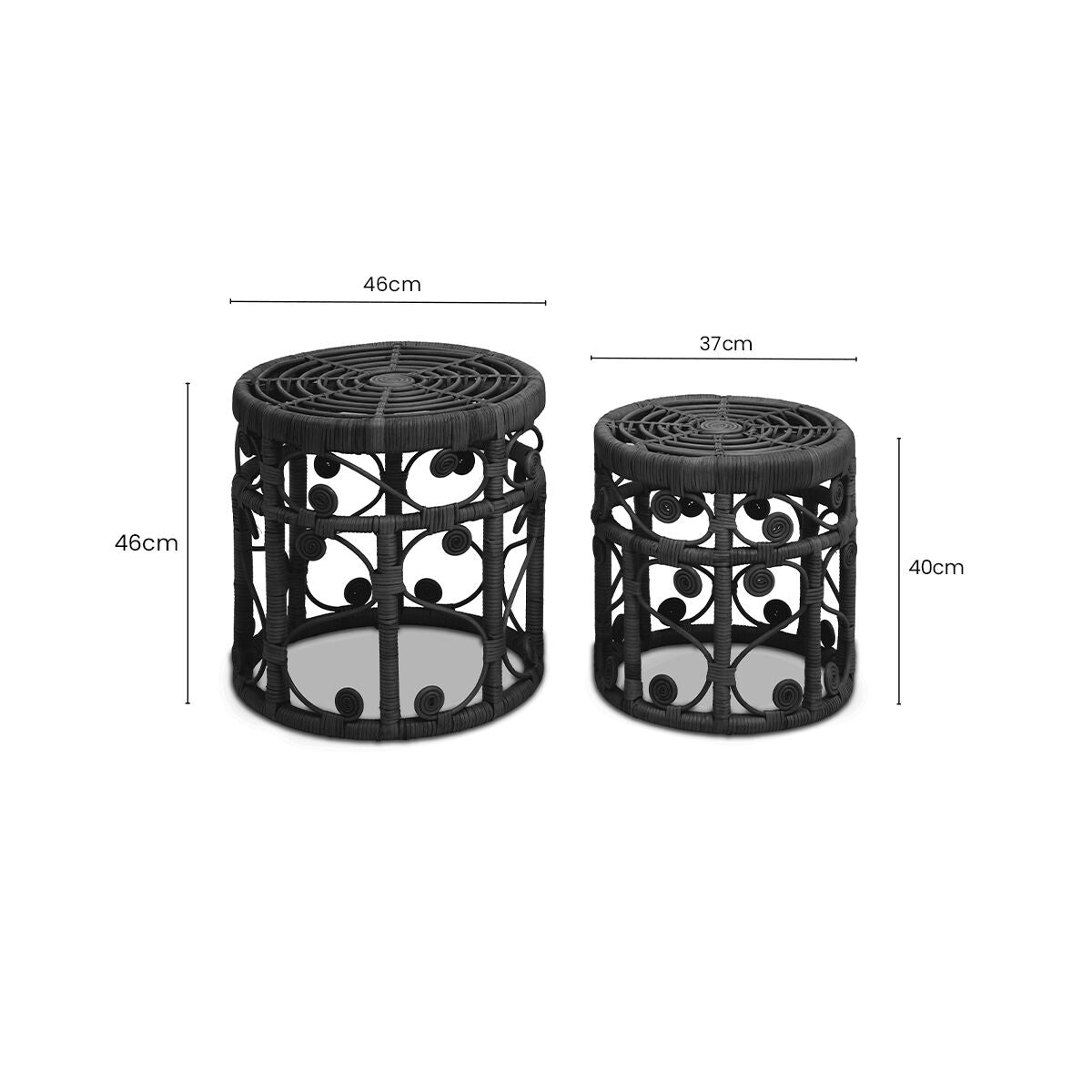Orsina Nesting Tables in Black with Decorative Design, Ideal for Modern Living Spaces
