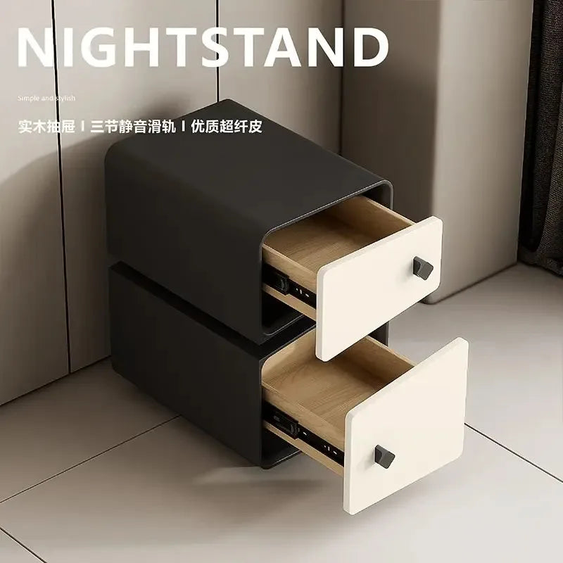 Klassyx modern nightstand with two drawers in a sleek black and white design