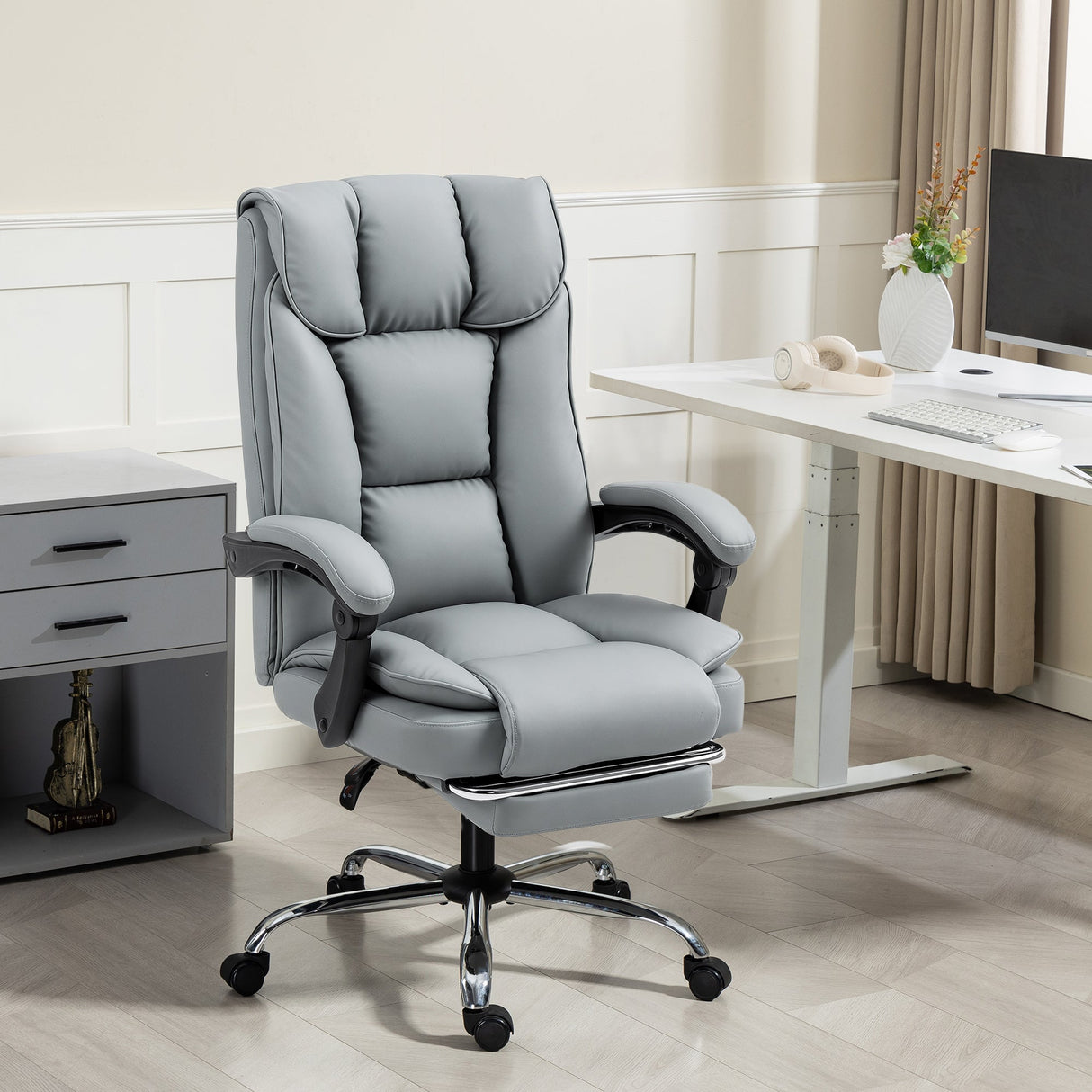 Grey Wise Galleria Office Chair with Comfortable Padding and Adjustable Armrests for Ergonomic Support