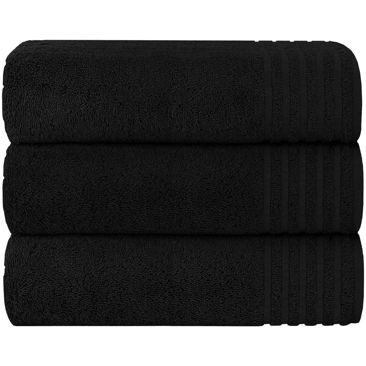 Olivia Rocco Black Bath Sheets stacked for a luxurious and soft experience in your bathroom