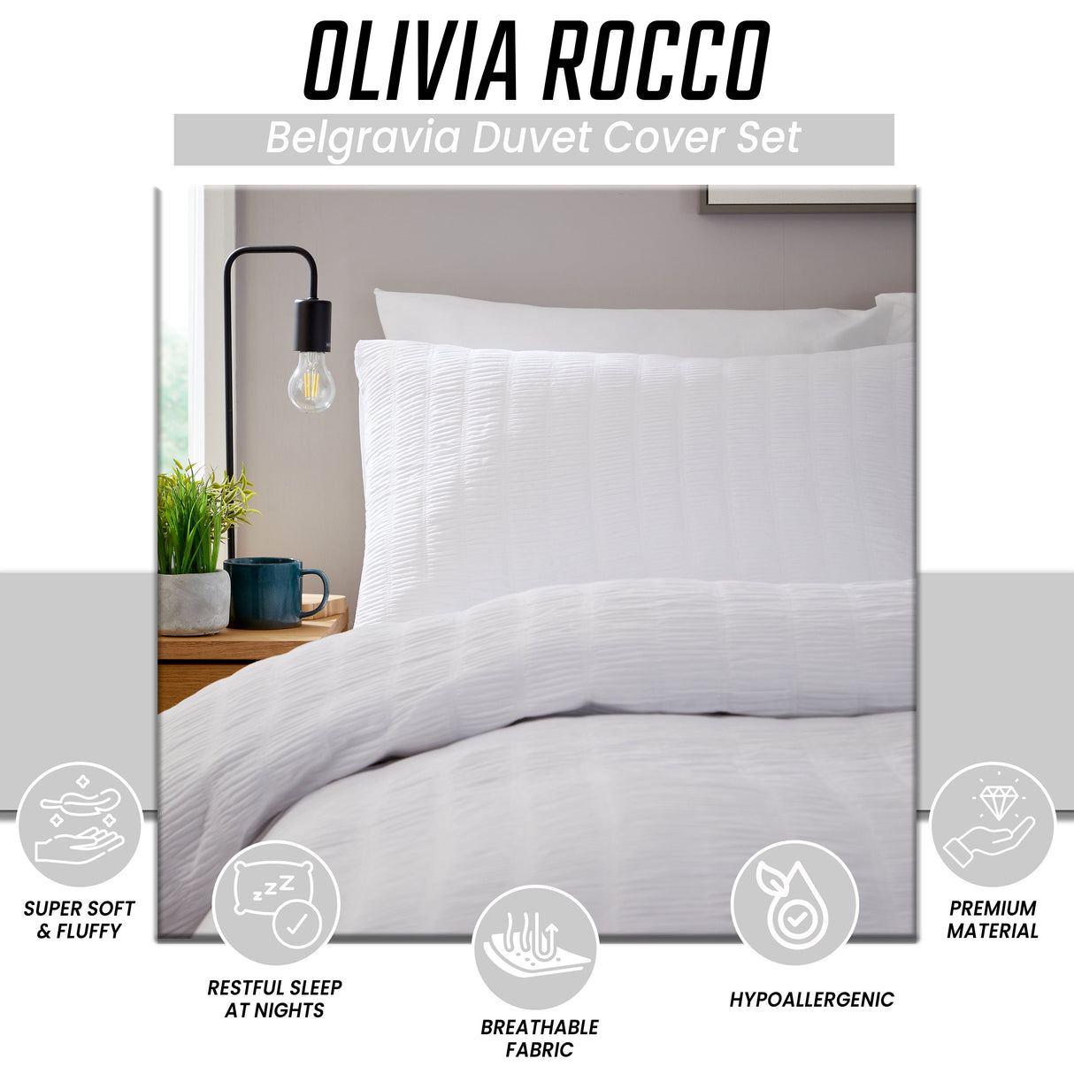 OLIVIA ROCCO Belgavia Duvet Cover Set in white, featuring soft and breathable fabric for a restful sleep