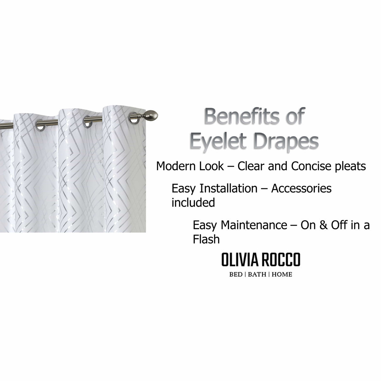 Olivia Rocco Eyelet Blackout Curtains with modern pleat design and easy installation accessories