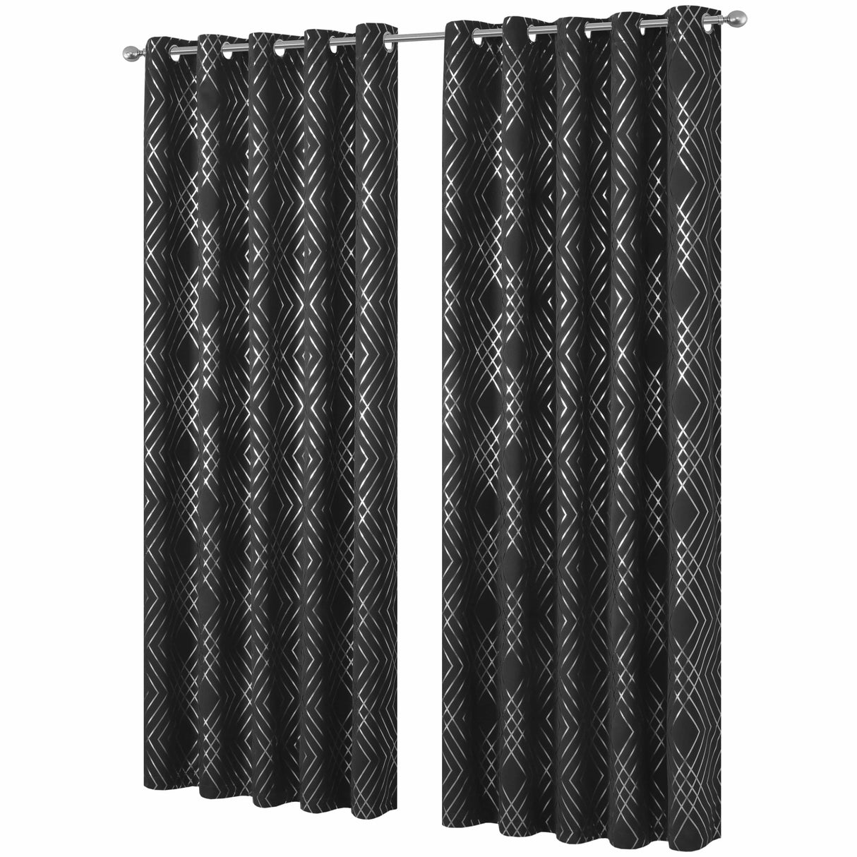 OLIVIA ROCCO Blackout Curtains in Black with Geometric Pattern for Enhanced Light Blocking