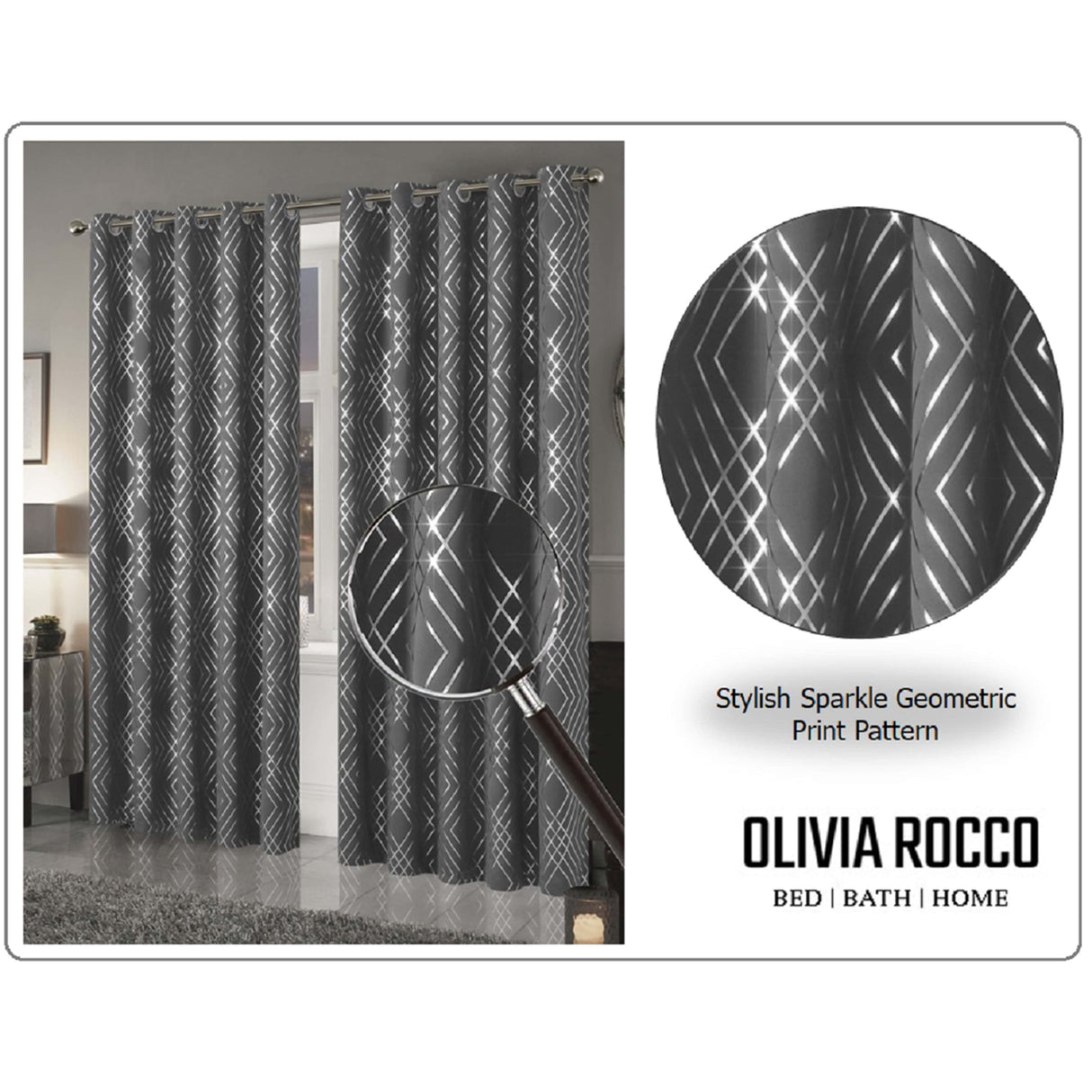 OLIVIA ROCCO Stylish Sparkle Geometric Print Blackout Curtains for Elegant Home Decor