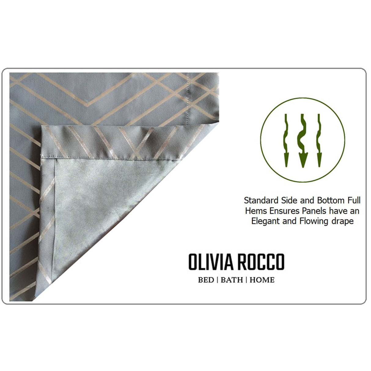 Close-up of OLIVIA ROCCO Blackout Curtains with elegant full hems for a stylish drape