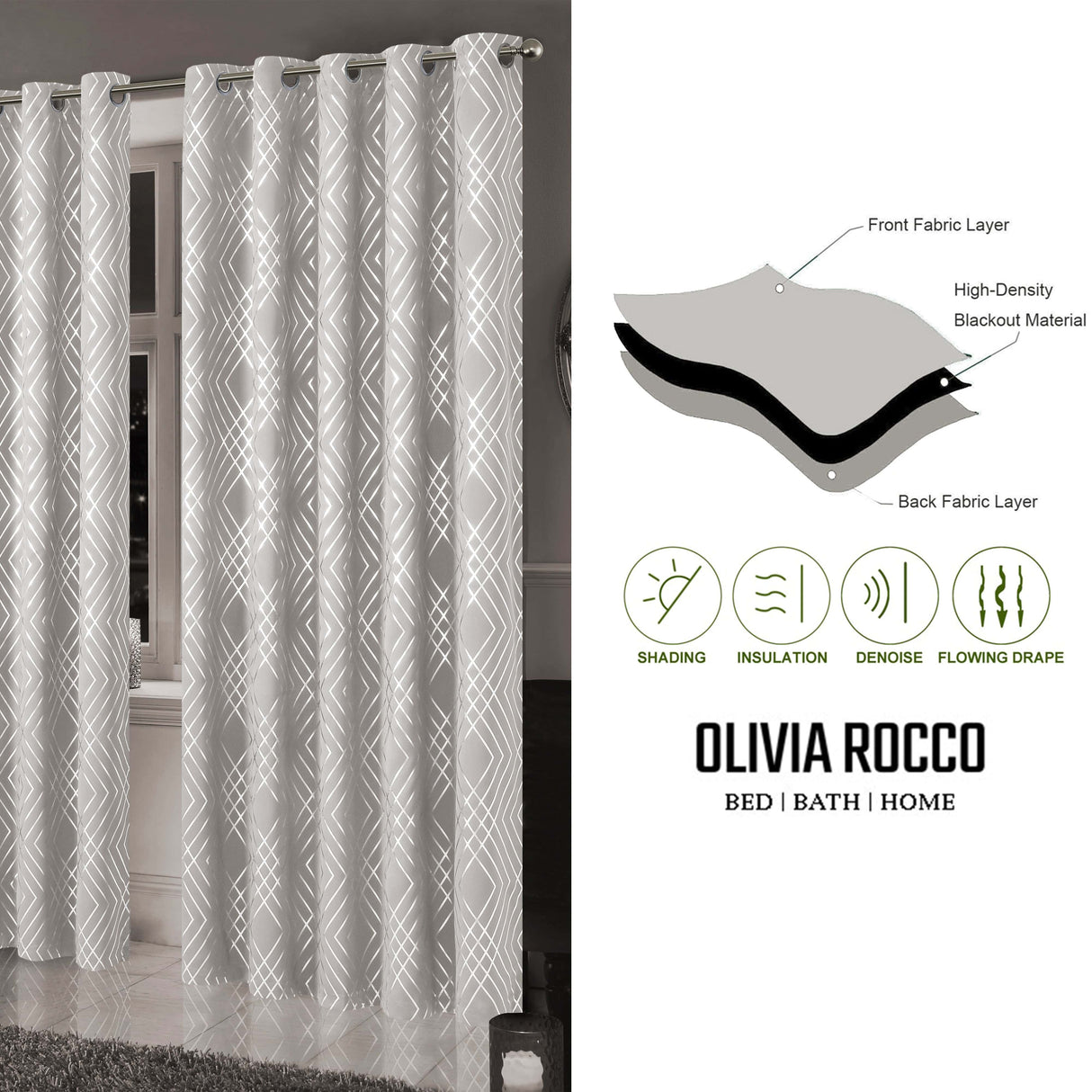 OLIVIA ROCCO Blackout Curtains with geometric pattern for effective light blocking and noise reduction