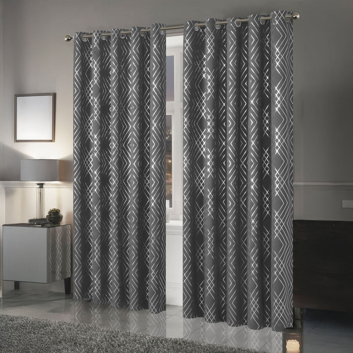 OLIVIA ROCCO Blackout Curtains with geometric pattern in grey for light blocking and privacy
