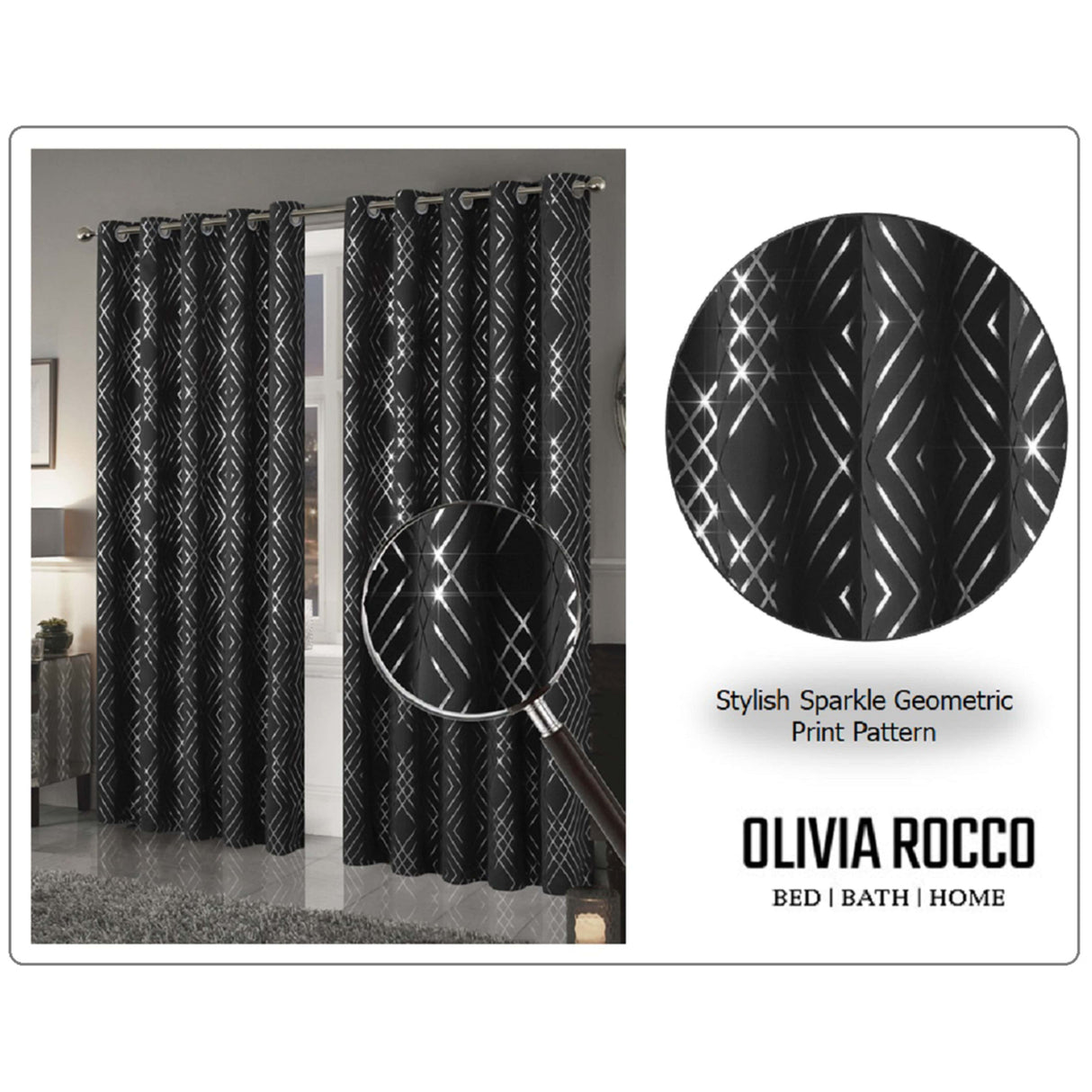 OLIVIA ROCCO Blackout Curtains with Stylish Sparkle Geometric Print for Elegant Home Decor