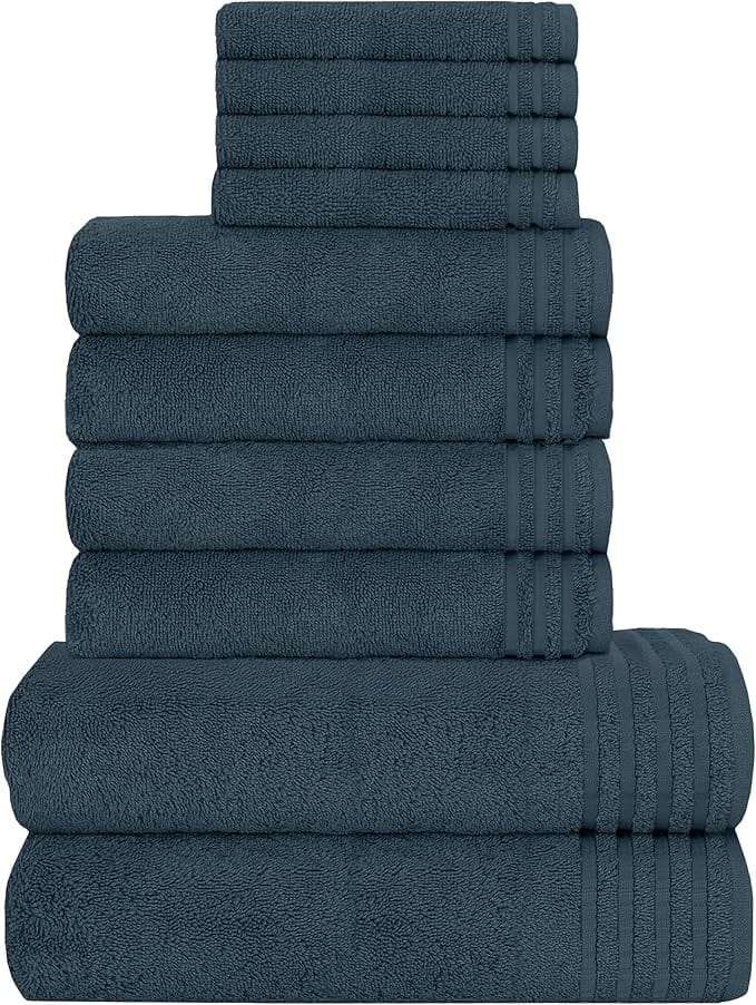 OLIVIA ROCCO Cotton Towels Set in navy blue, featuring soft and absorbent fabric for everyday use