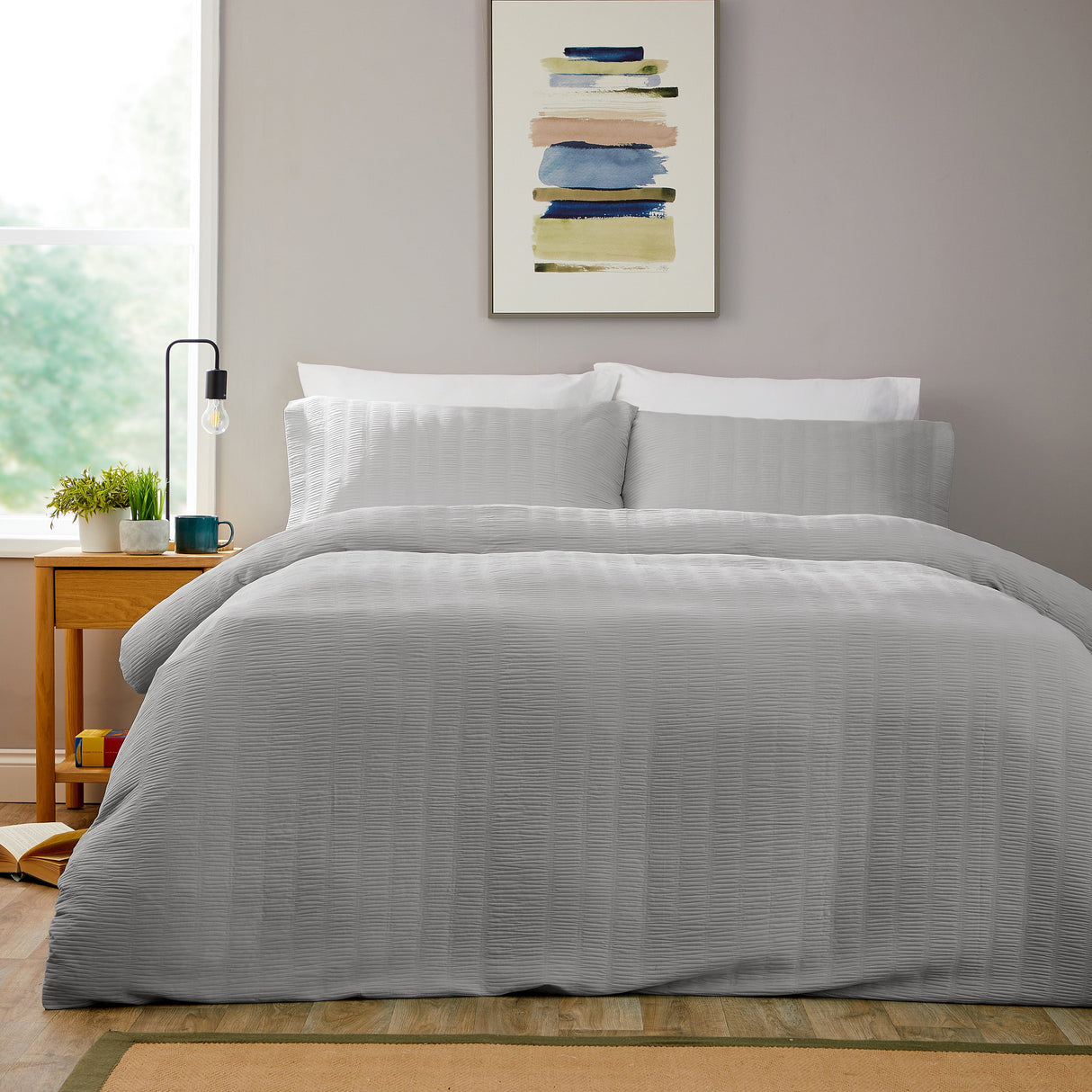 OLIVIA ROCCO Duvet Cover Set in soft grey with matching pillowcases for a modern bedroom aesthetic