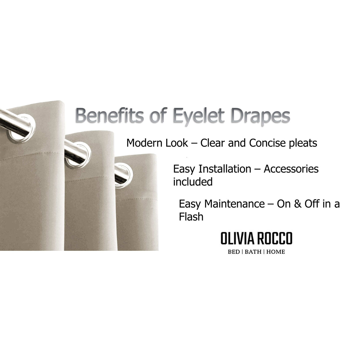 OLIVIA ROCCO Eyelet Curtains featuring modern pleats and easy installation accessories