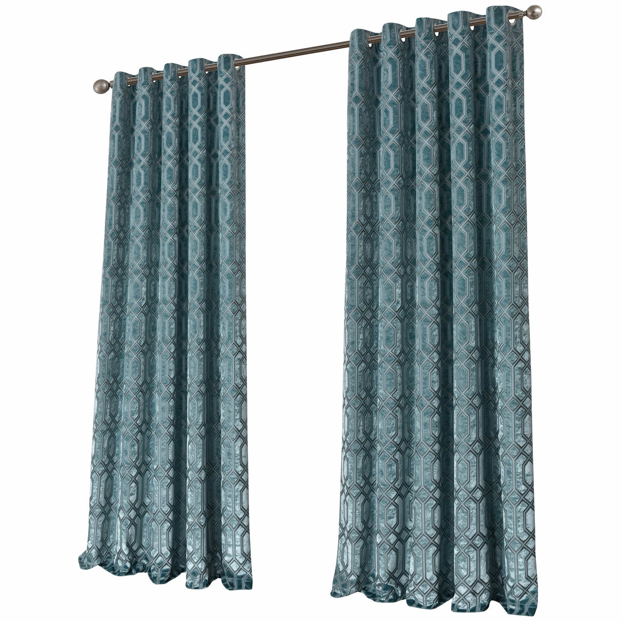 OLIVIA ROCCO Eyelet Curtains in teal with a textured geometric pattern for modern interiors