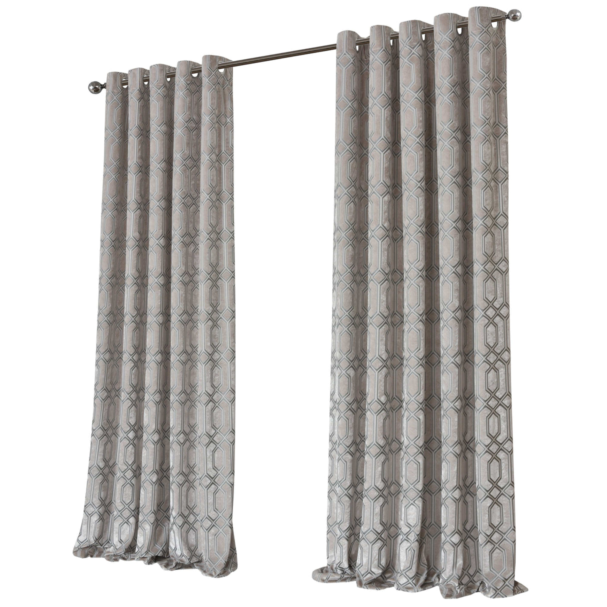 OLIVIA ROCCO Eyelet Curtains in Grey with Geometric Pattern for Elegant Home Decor
