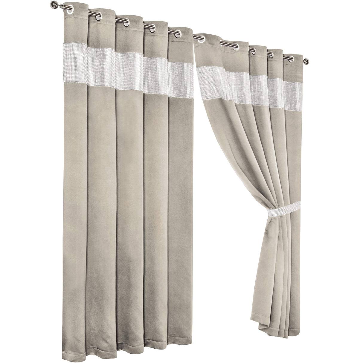 OLIVIA ROCCO Eyelet Curtains in grey with a stylish sheer panel for modern home decor