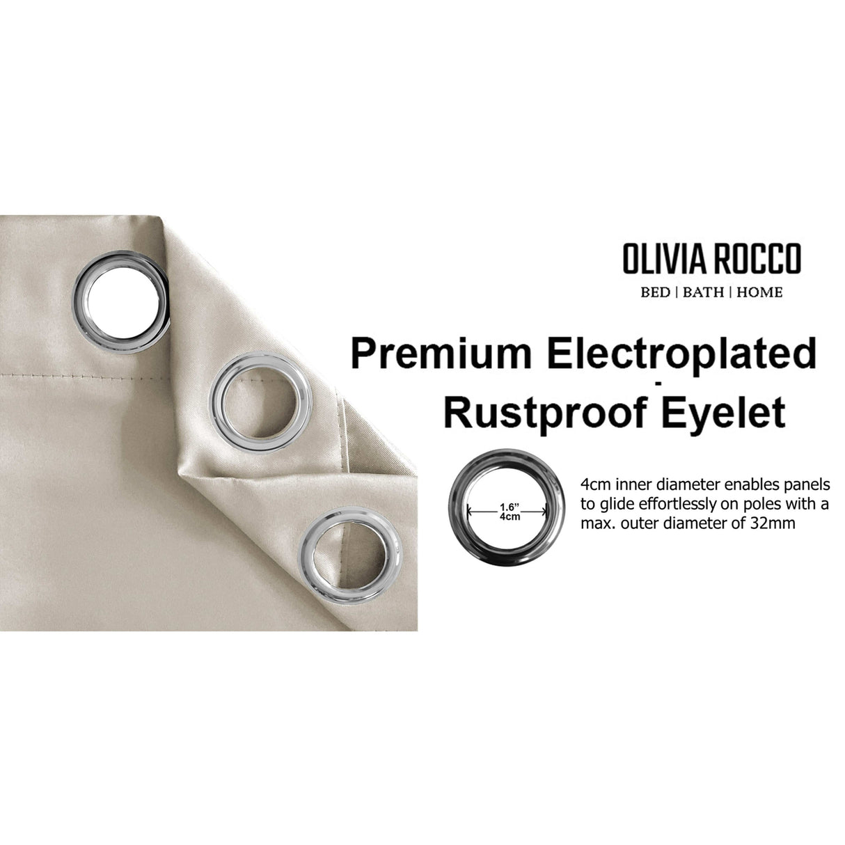 Olivia Rocco Eyelet Curtains featuring premium electroplated rustproof eyelets for easy hanging