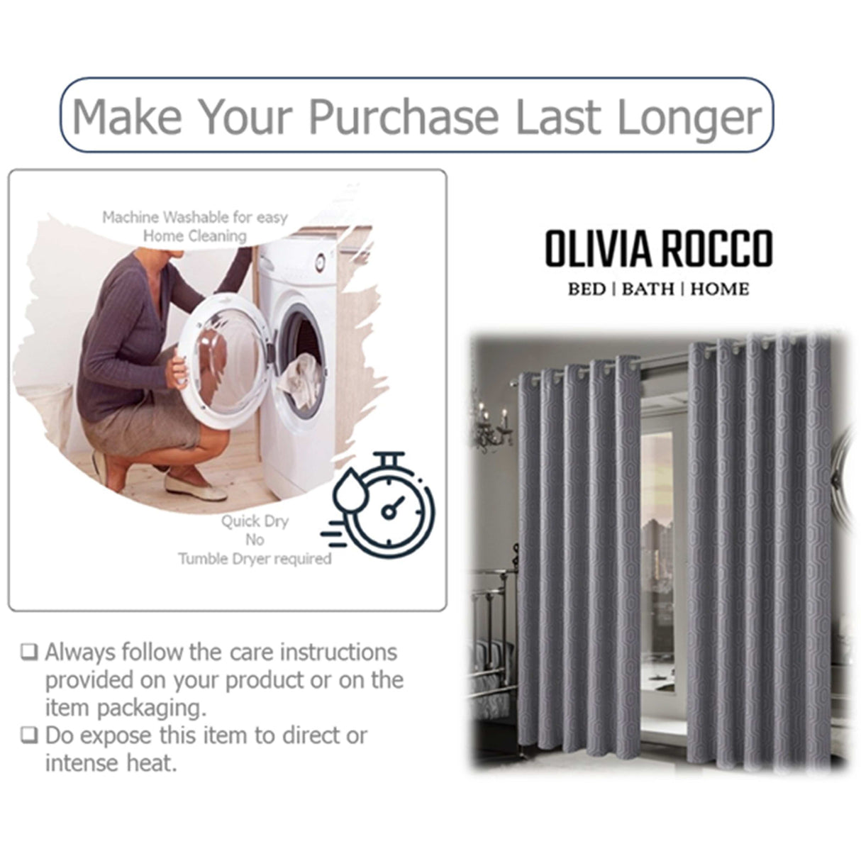 OLIVIA ROCCO Jacquard Curtains in grey providing elegance and easy machine wash care