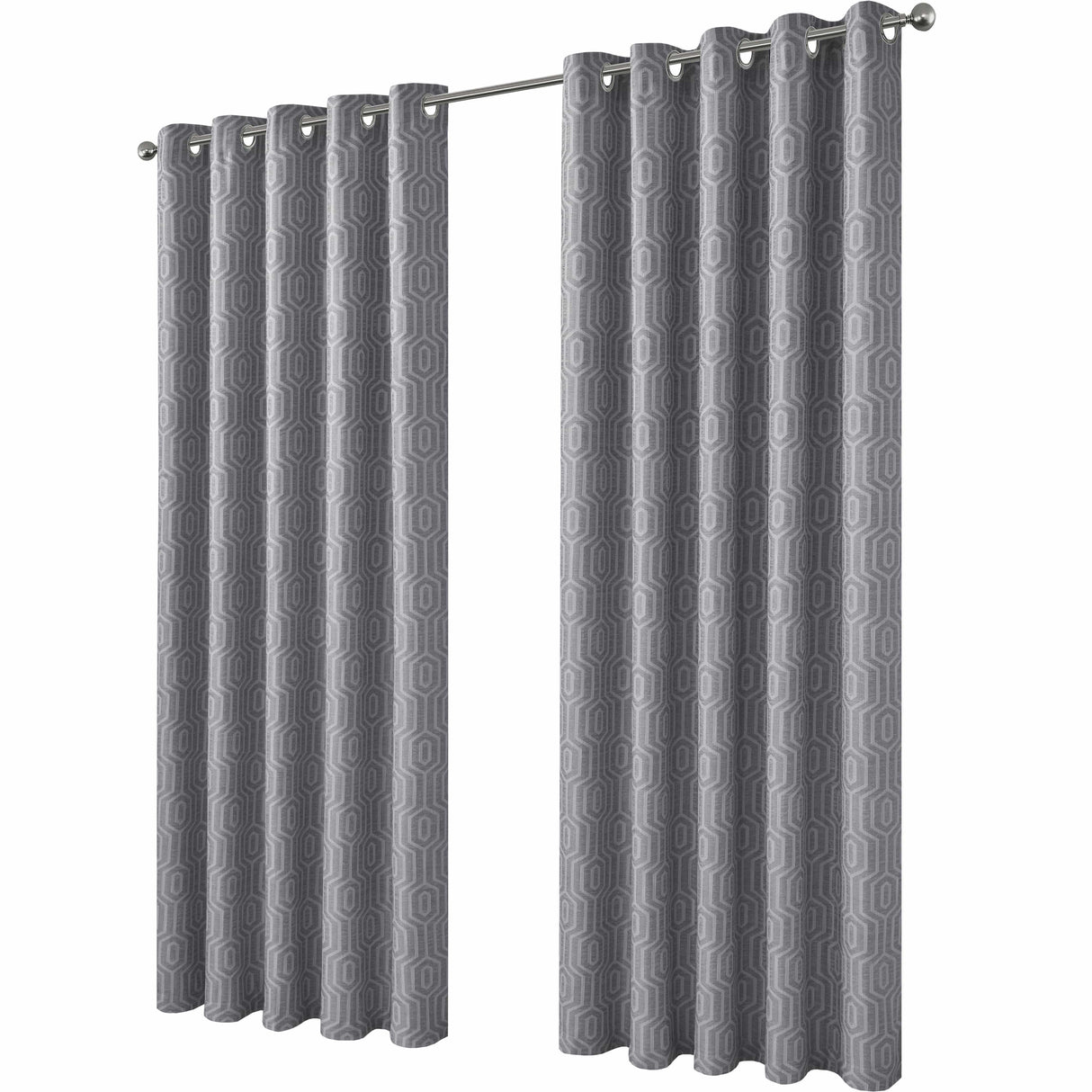 OLIVIA ROCCO Grey Jacquard Curtains with Geometric Pattern and Eyelet Top Design