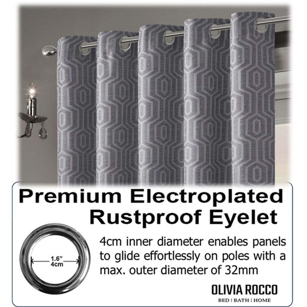 OLIVIA ROCCO Jacquard Curtains with electroplated eyelets for easy gliding and modern design