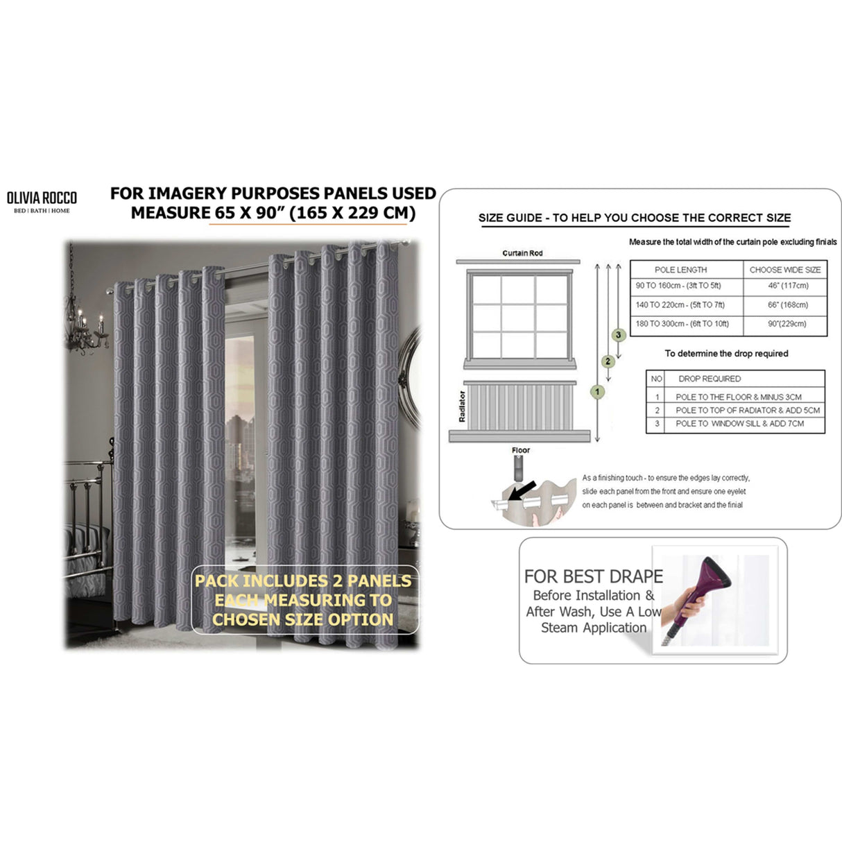 OLIVIA ROCCO Jacquard Curtains in grey with a stylish texture for elegant home decor