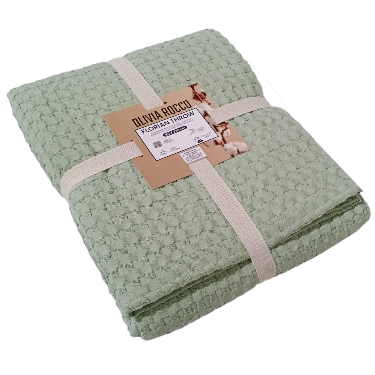OLIVIA ROCCO Floran Throw Blanket in Soft Green, Perfect for Home Decor and Cosy Comfort