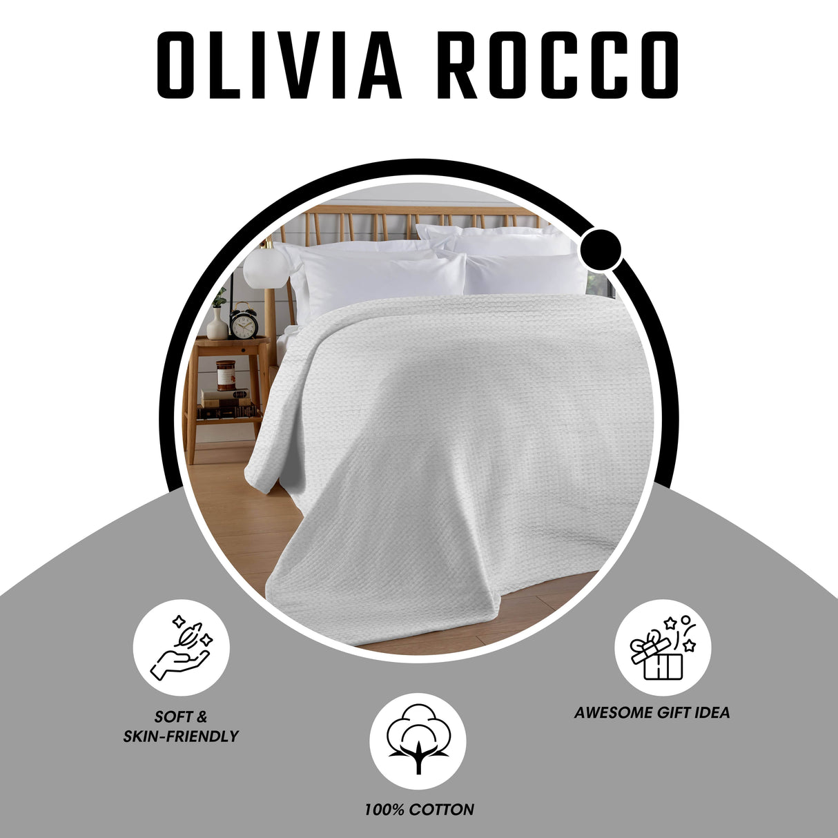 OLIVIA ROCCO Throw Blanket in soft cotton, perfect for adding warmth to any bedroom decor