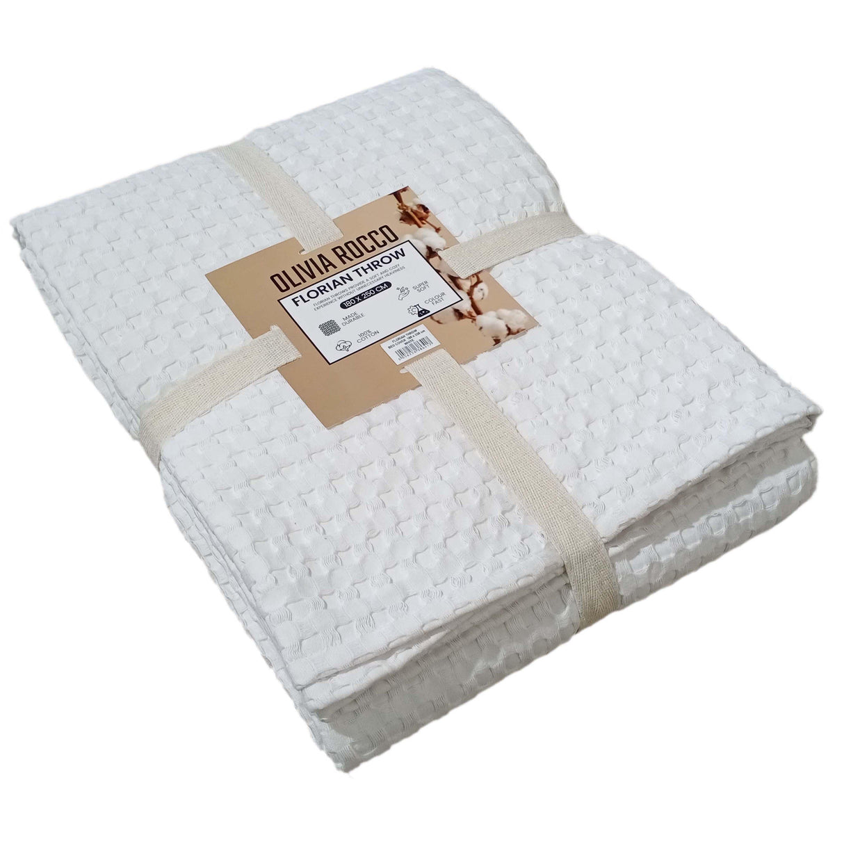 OLIVIA ROCCO White Florian Throw Blanket with a Soft Texture for Cozy Warmth