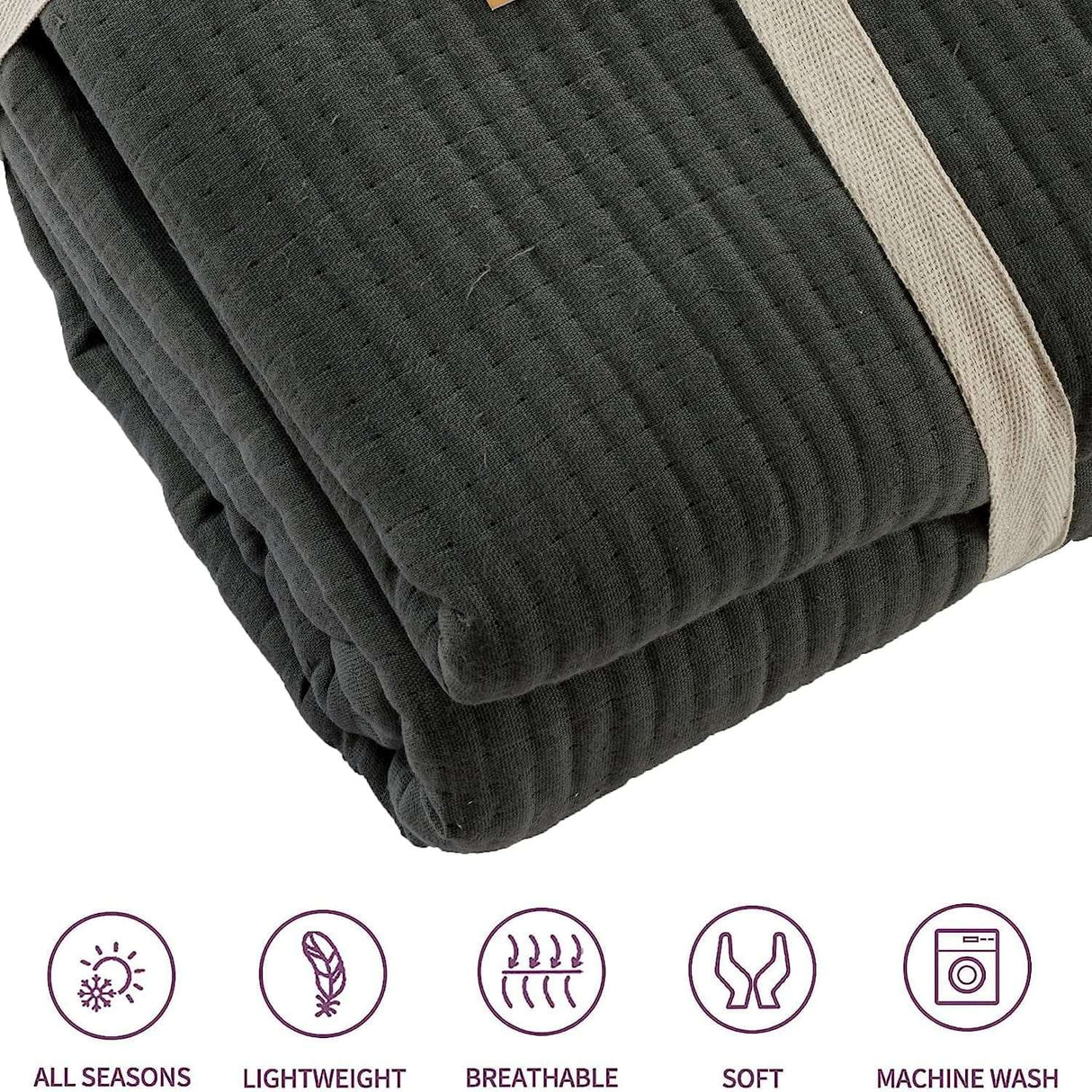 OLIVIA ROCCO Quilted Bedspread in Dark Grey with Lightweight and Breathable Fabric