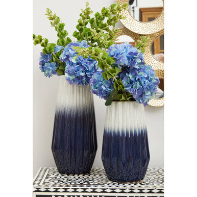 Orsina Ombre Vase Pair with Blue Hydrangeas, Stylish Decorative Bottles for Home Decor