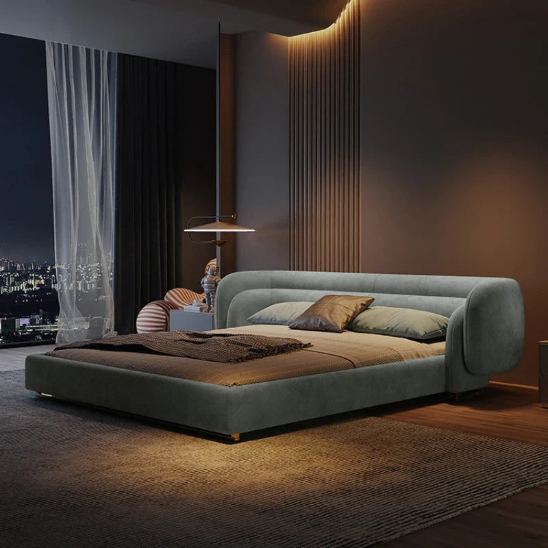 Modern Nisu Home Ottoman Bed in Grey Velvet with a Stylish, Plush Design for Contemporary Bedrooms