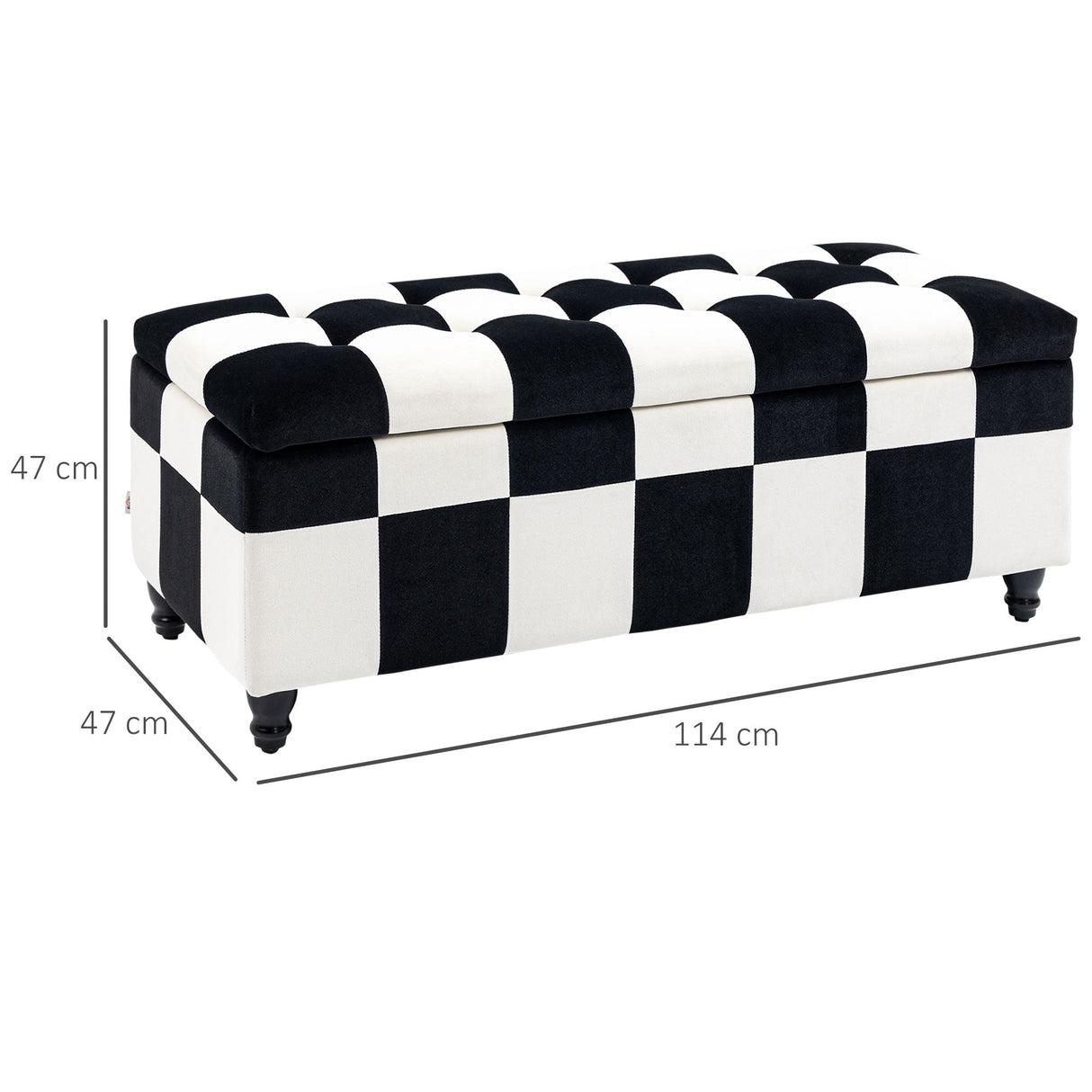Wise Galleria Ottoman in Black and White Checkered Design with Storage Space and Pommel Feet