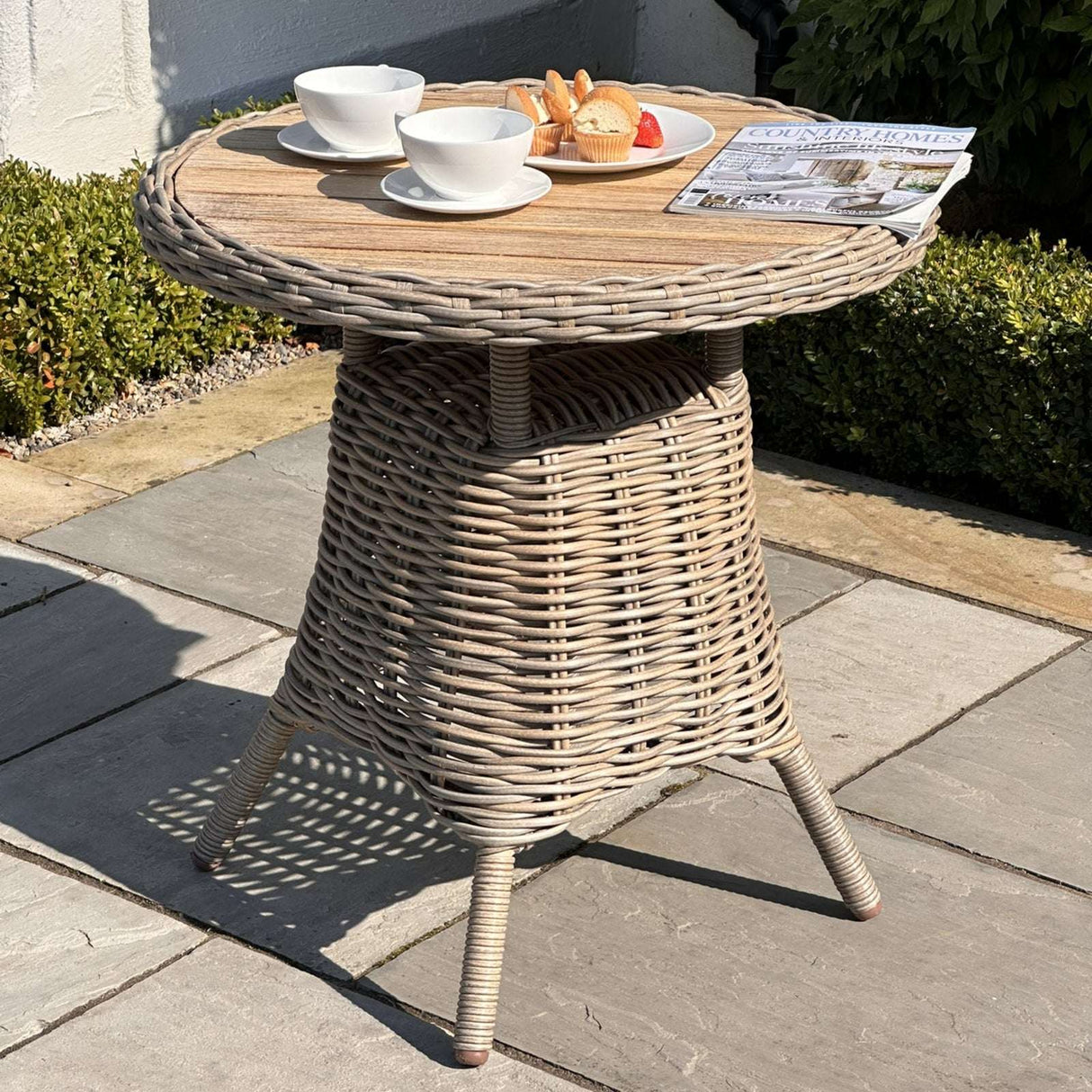 Amalfi Collection Outdoor Bistro Table With Wood Top BEIGE METAL Shades 4 Seasons