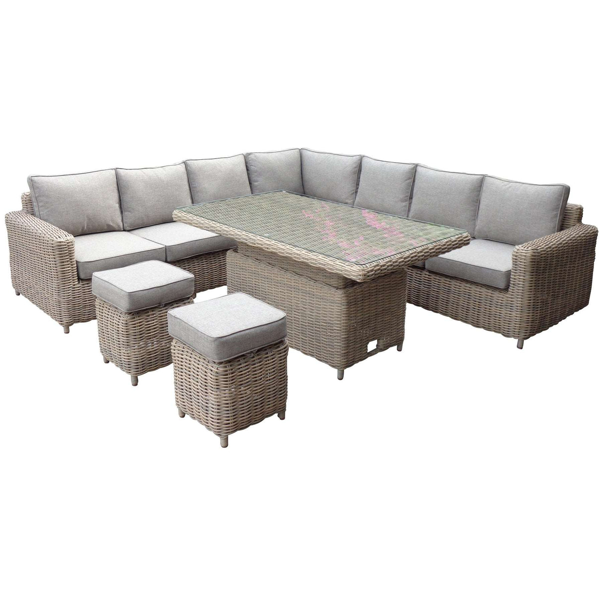 Amalfi Large Outdoor Corner Set With Riser Table and Two Stools Shades 4 Seasons