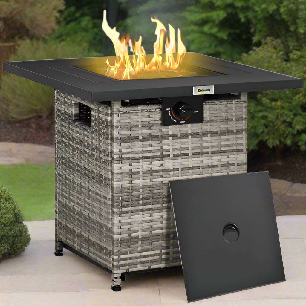 Outsunny Rattan Patio Fire Pit Table with Cover Outsunny