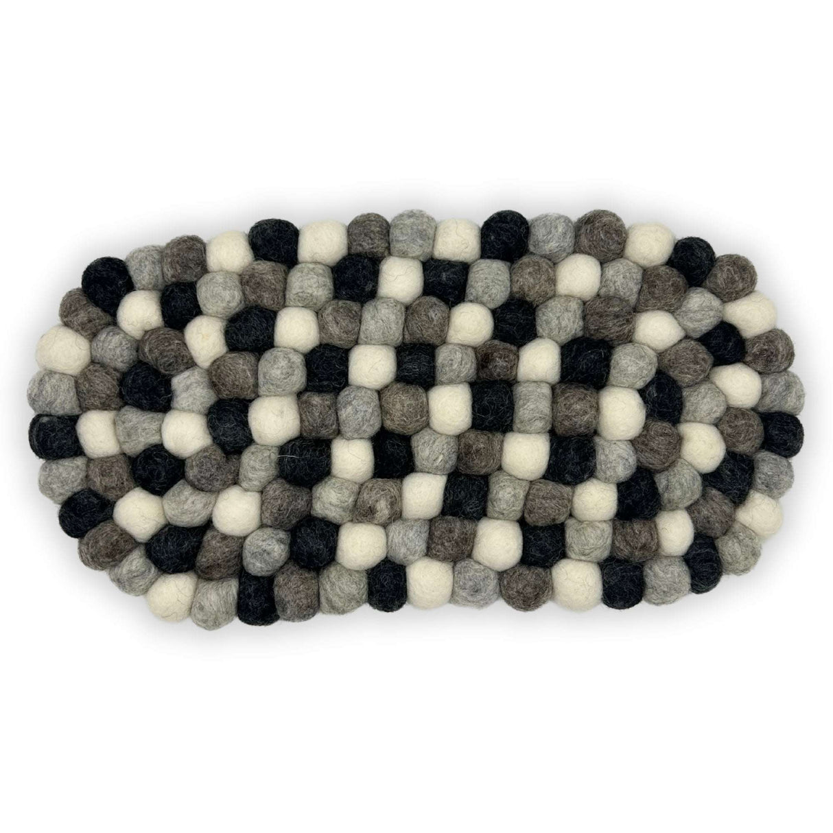 Felt Ball Oval Centre Mat - Multi Grey Colour Shades 4 Seasons