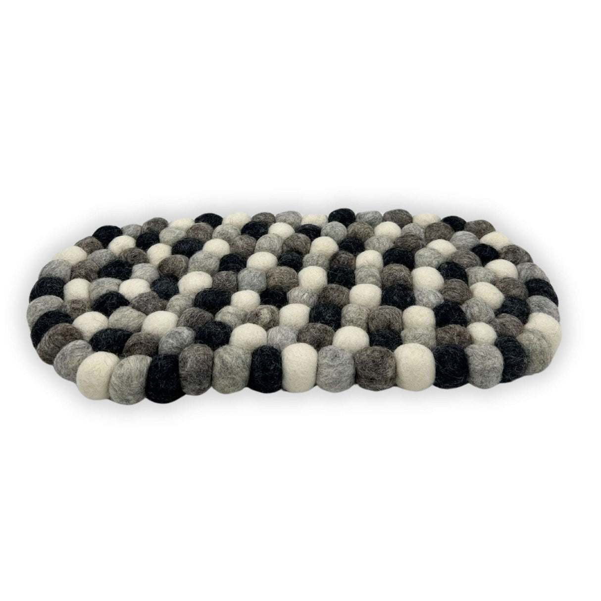 Felt Ball Oval Centre Mat - Multi Grey Colour Shades 4 Seasons