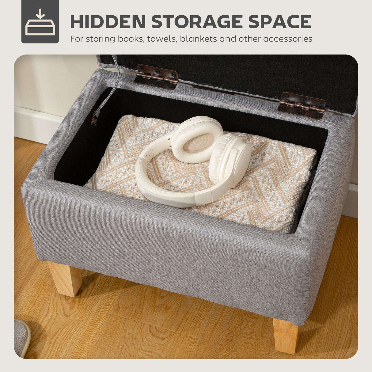 Wise Galleria Padded Footstool with Hidden Storage Space for Books and Accessories