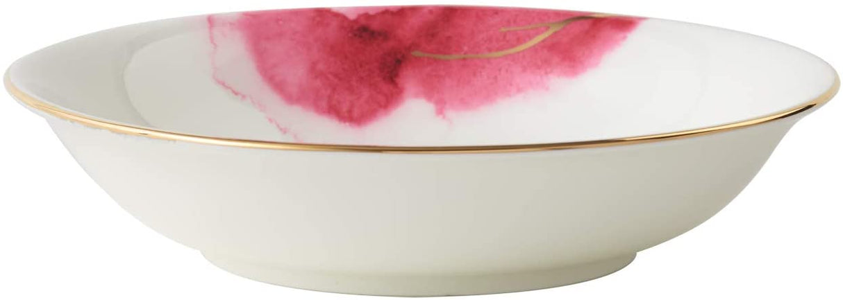 Elegant white pasta bowl with pink floral design and gold rim from London Boutique Lifestyle
