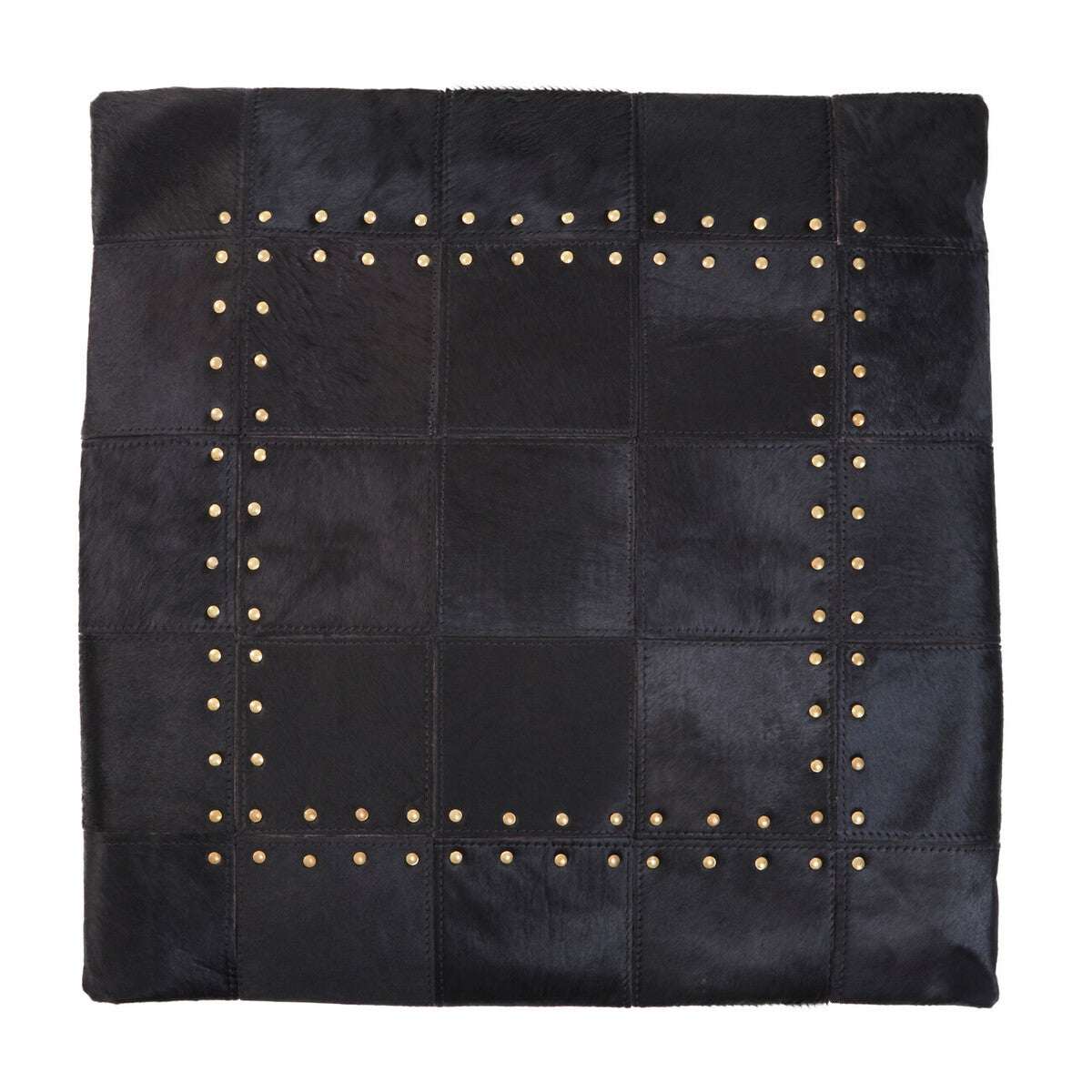 Orsina Patchwork Cushion in Black Leather with Decorative Studs for Stylish Home Decor