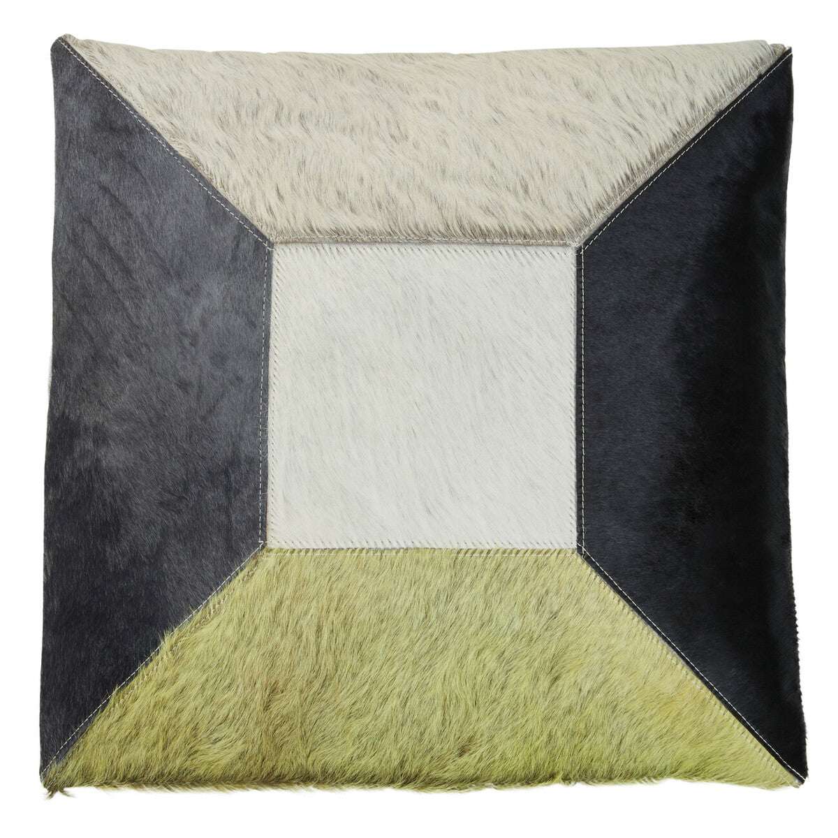 Orsina Patchwork Cushion in soft hair-on-hide with geometric design and neutral colours for home decor