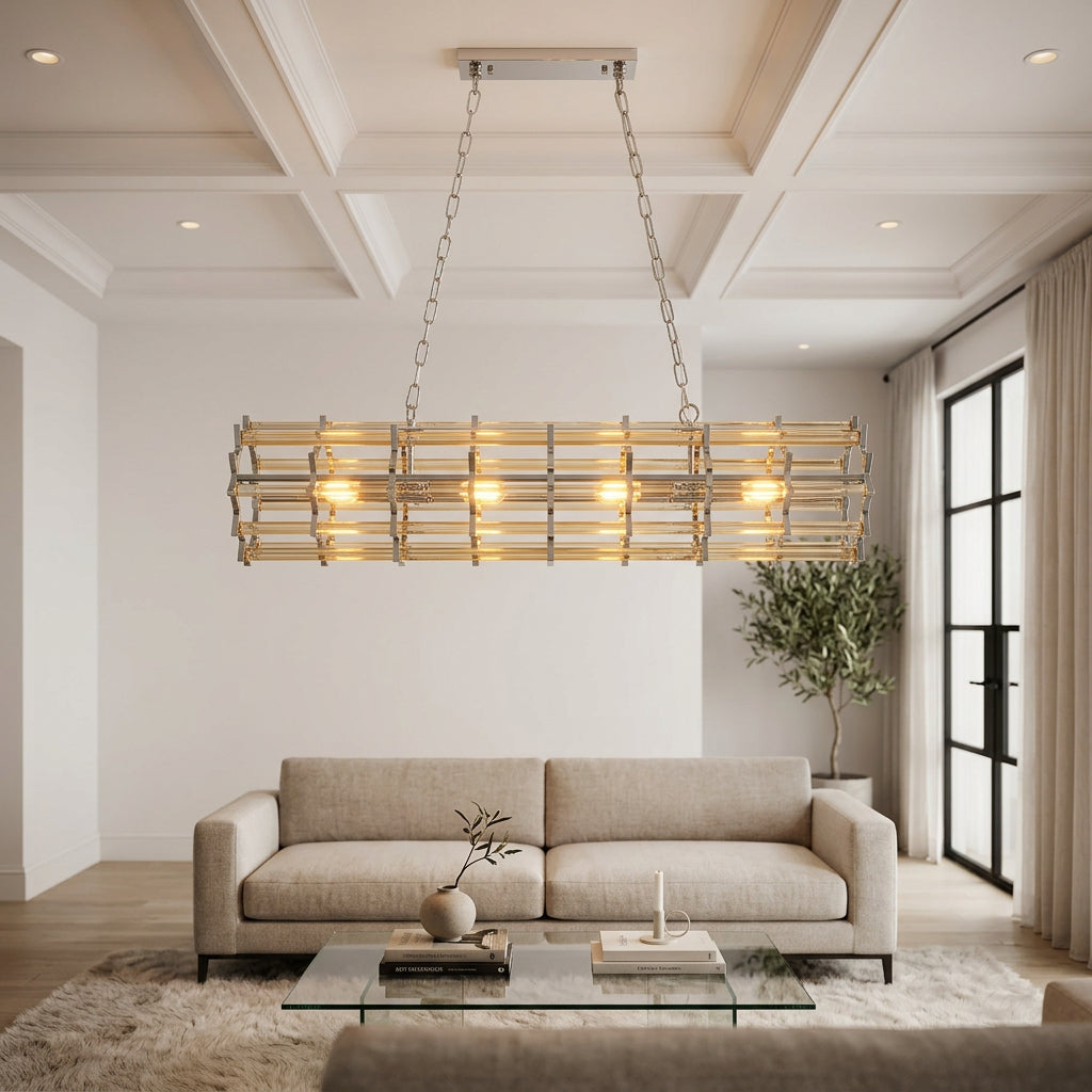 Orsina Pendant Light featuring a modern design with warm bulbs, perfect for stylish living spaces