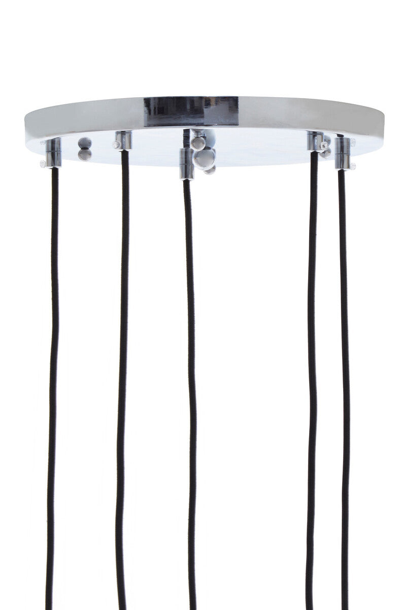Orsina Pendant Lights with a sleek chrome ceiling plate and four black hanging cords
