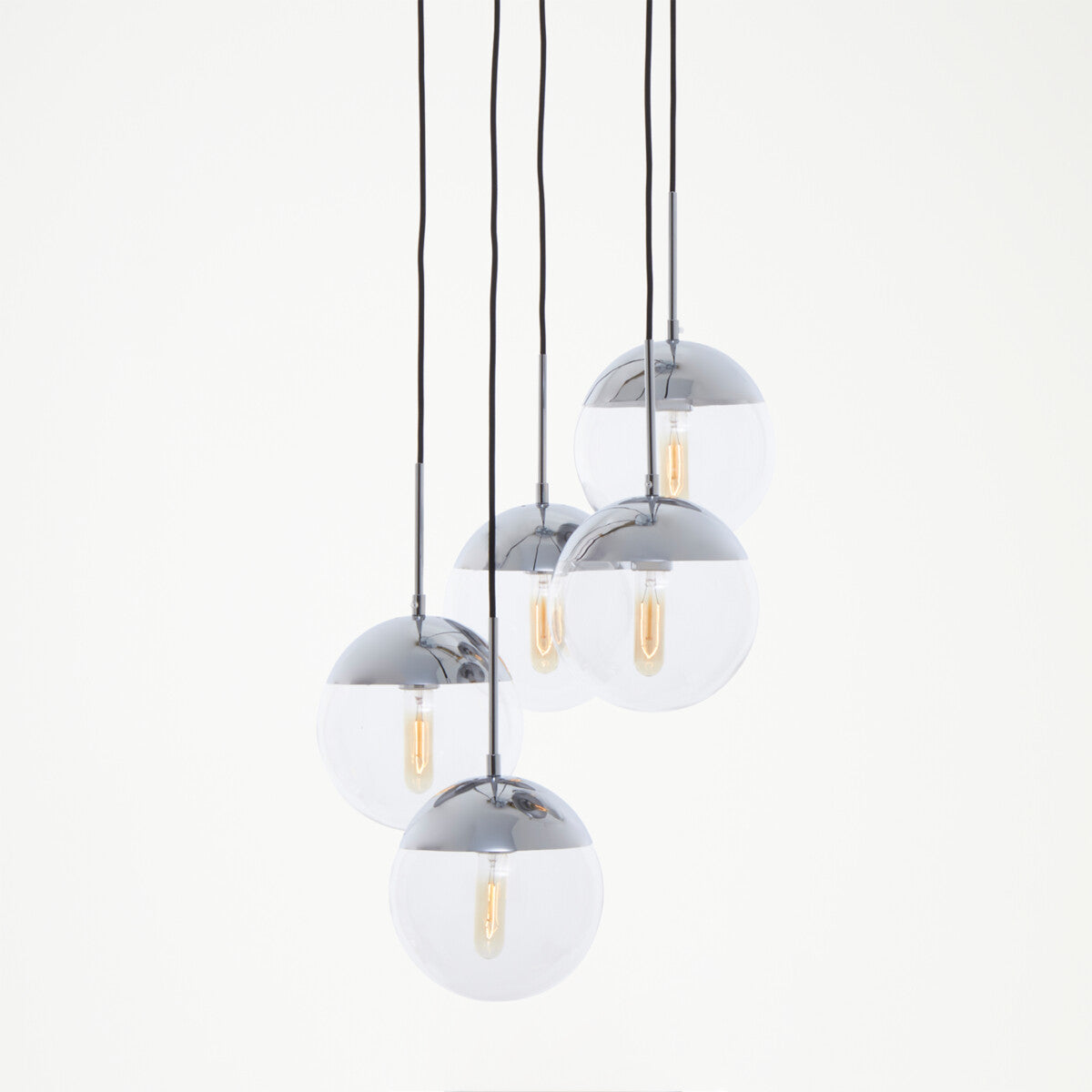Orsina Pendant Lights with five spherical glass bulbs for modern interior decor