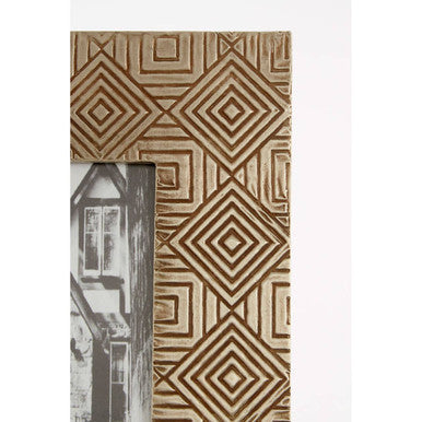 Orsina decorative photo frame with a textured geometric design in gold tones