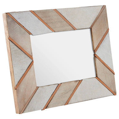 Orsina Photo Frame with a Stylish Chevron Design in Natural Wood and Metallic Accents